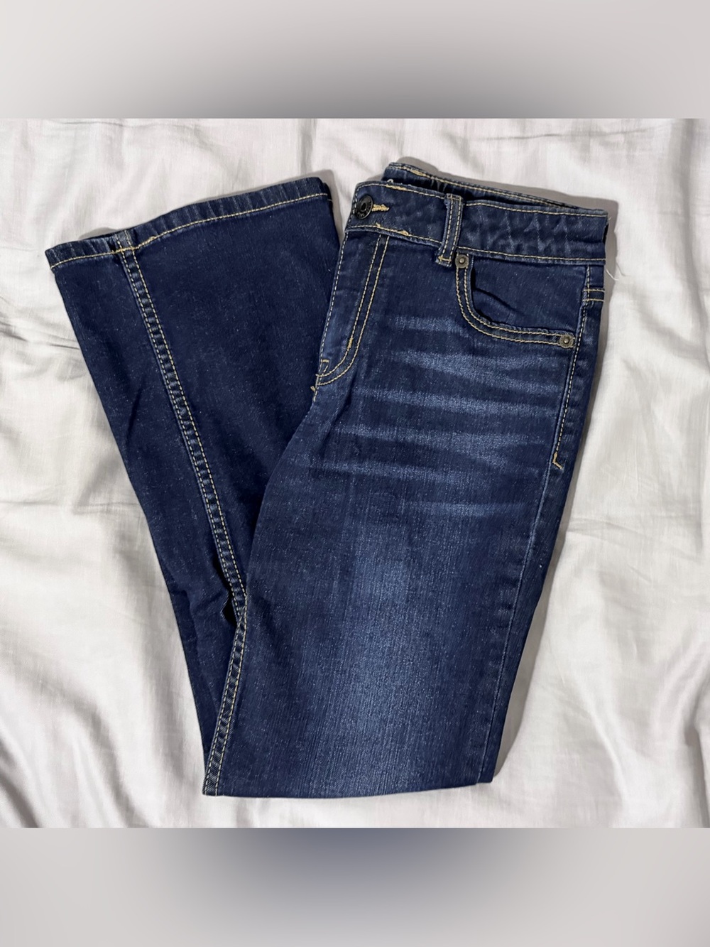Cat & Jack Girl’s Bootcut Super Stretch Dark Blue Jeans Adjustable Elastic Waist